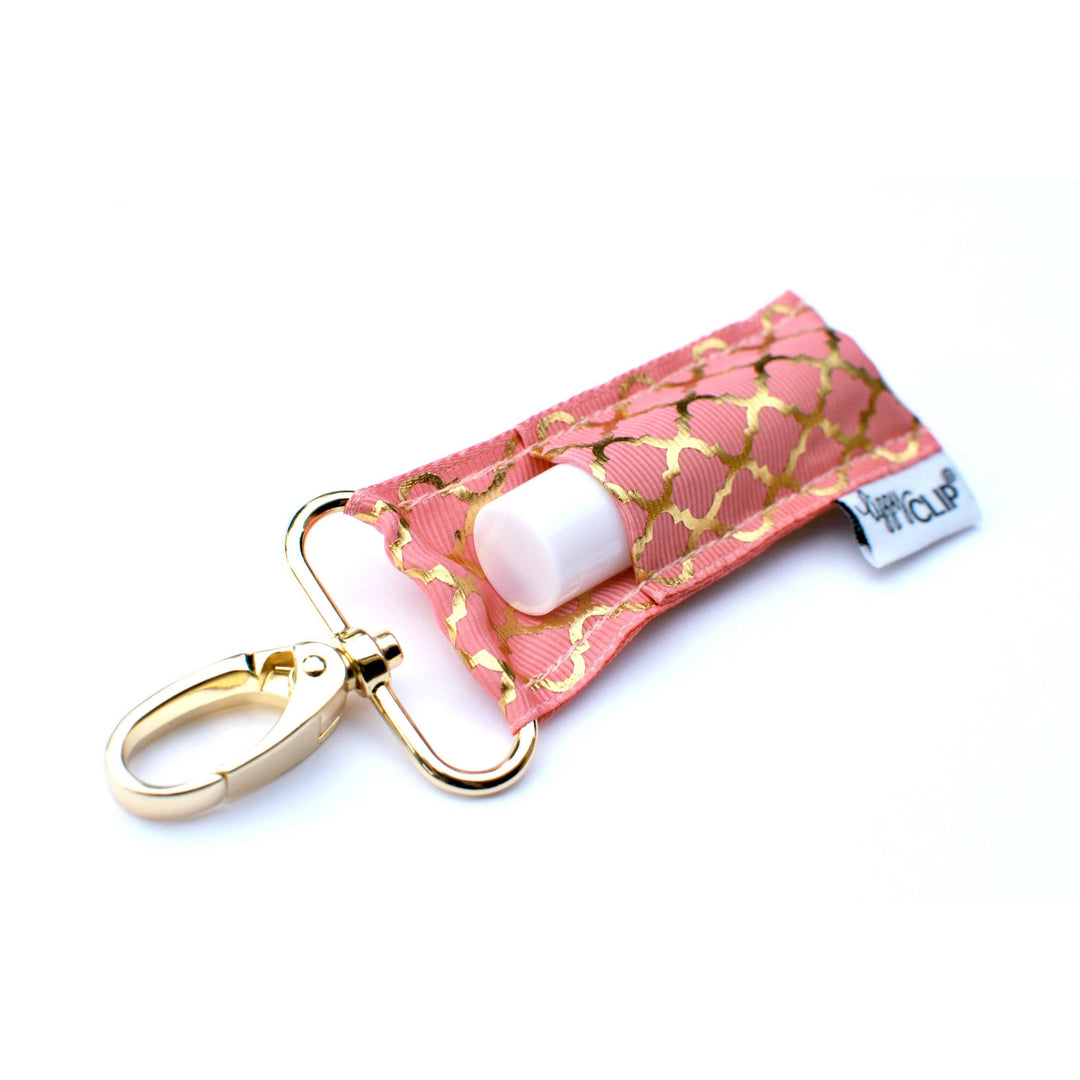 Gold Quatrefoil on Coral LippyClip® Lip Balm Holder (PREORDER: Ships in 2-3 Weeks)