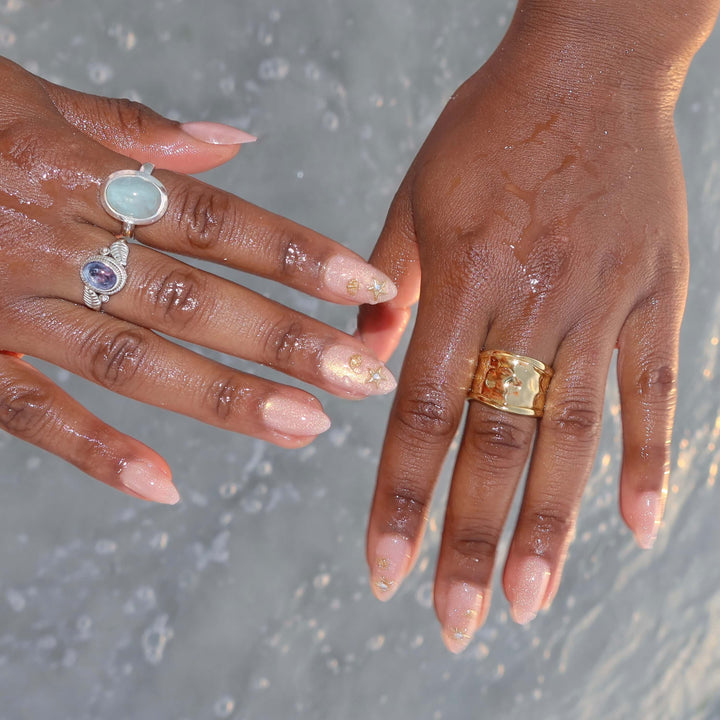 Golden Water Fairy Short Almond French Tip Press-On Nails by Celebritips