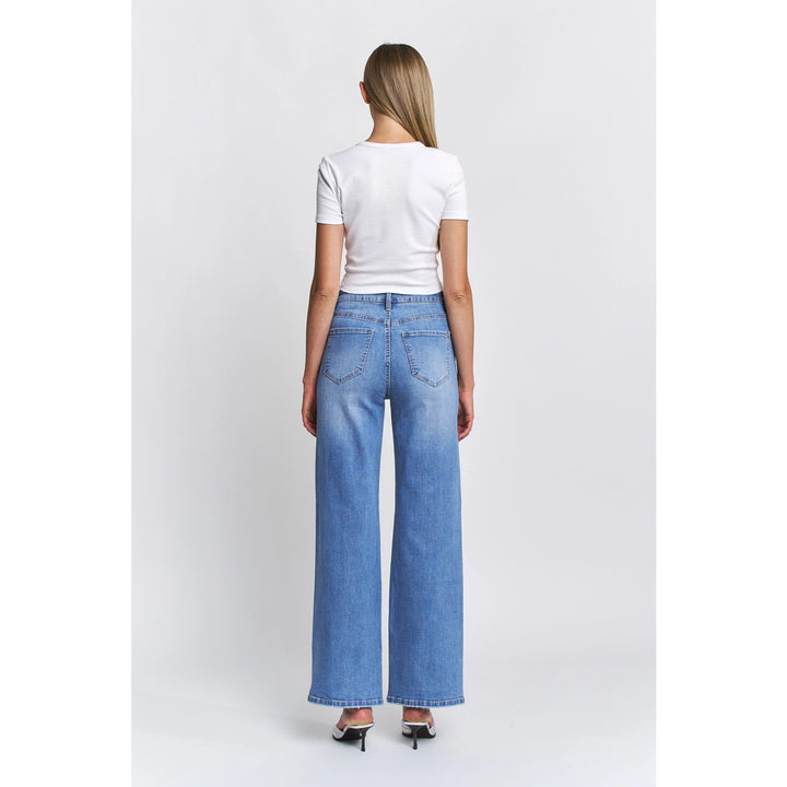 Bluish High Rise Wide Leg Bow-Embellished Denim Pants By Mica Denim