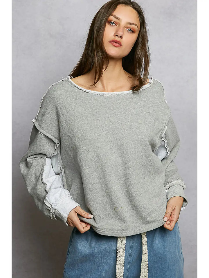 French Terry Outseam Long Sleeve Top - Heather Grey by POL