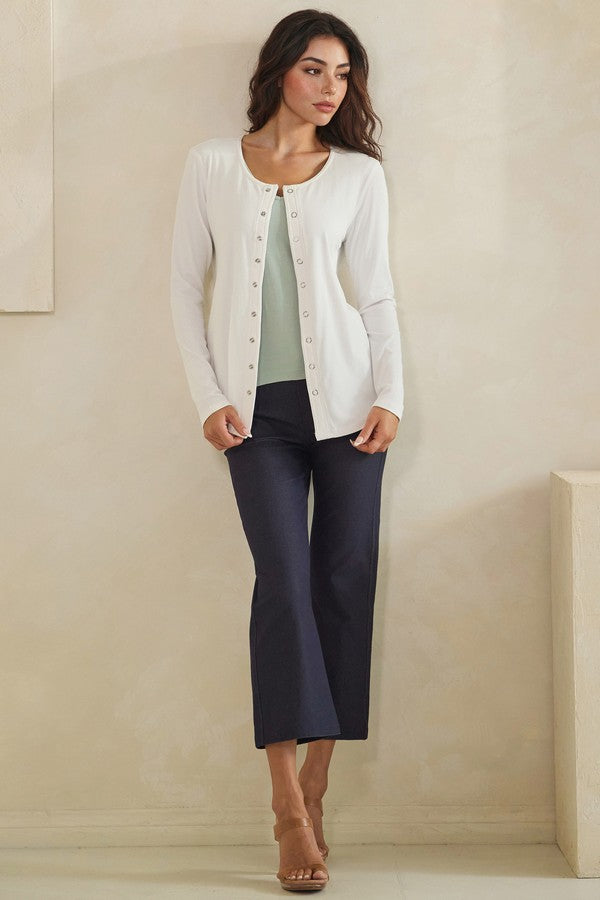 Pure Comfort Luxeair Ribbed Button Up Cardigan - White by Yelete
