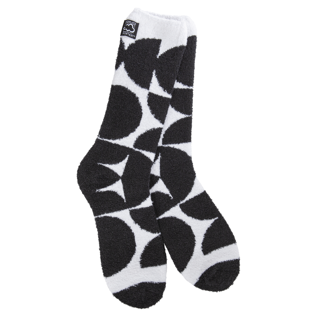 Cali Black & White Geometric Cozy Crew Socks by World's Softest Socks