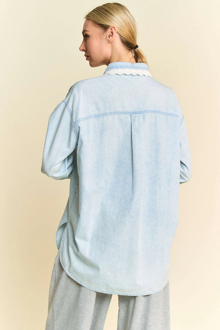 Lace Edge Chambray Button-Up Shirt by Davi & Dani