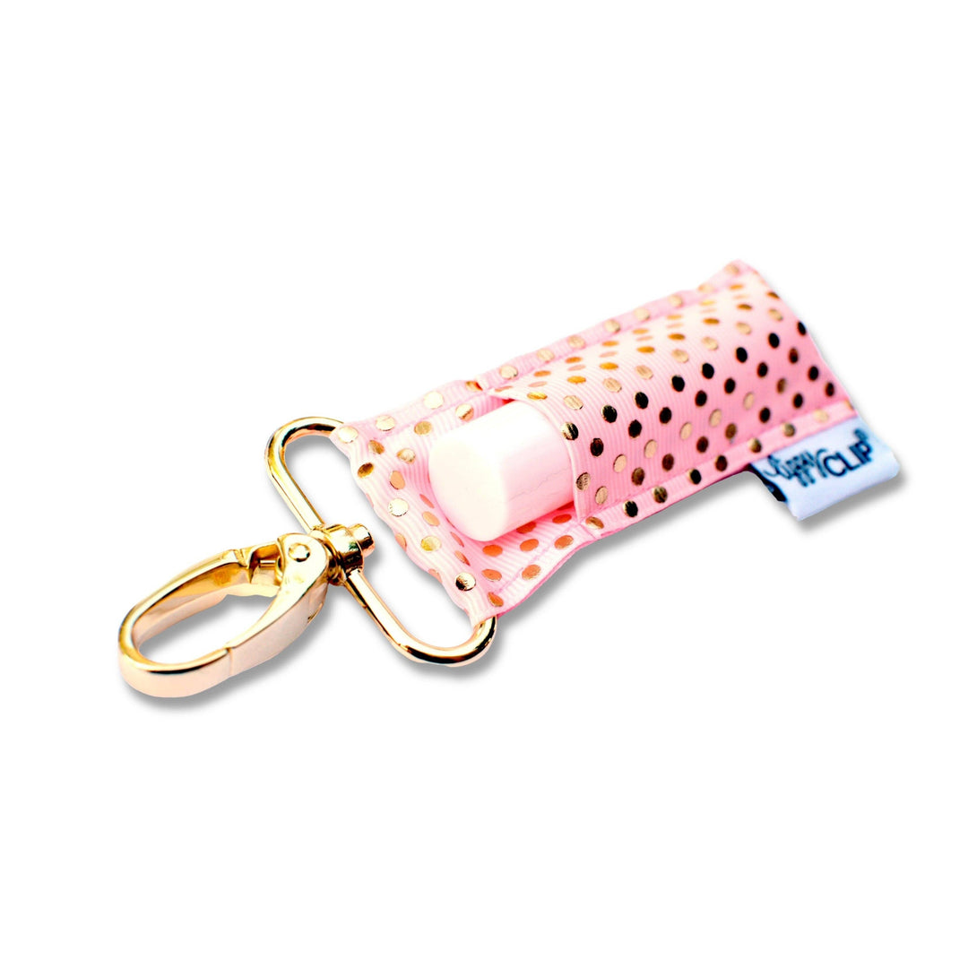 Gold Dots on Light Pink LippyClip® Lip Balm Holder (PREORDER: Ships in 2-3 Weeks)