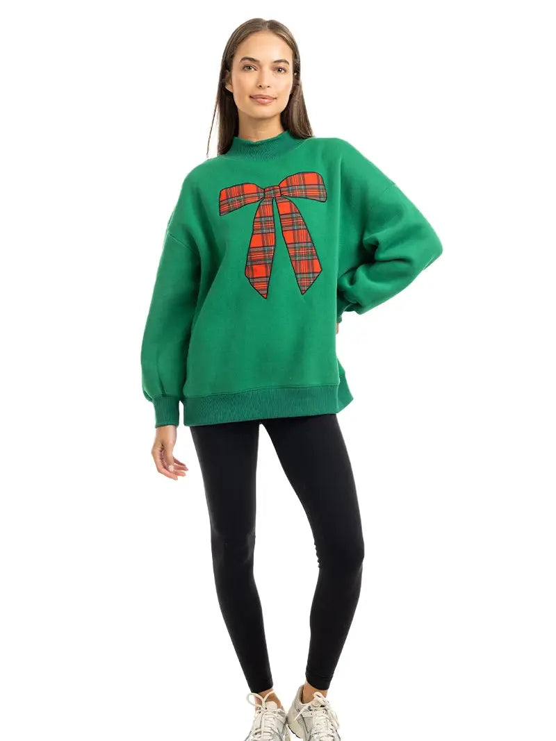 Red Plaid Bow Mockneck Sweater by Katydid