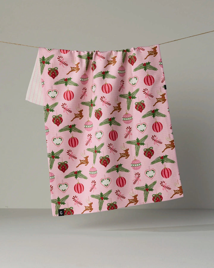 Pink Tidings Luxe Kitchen Towel by Geometry