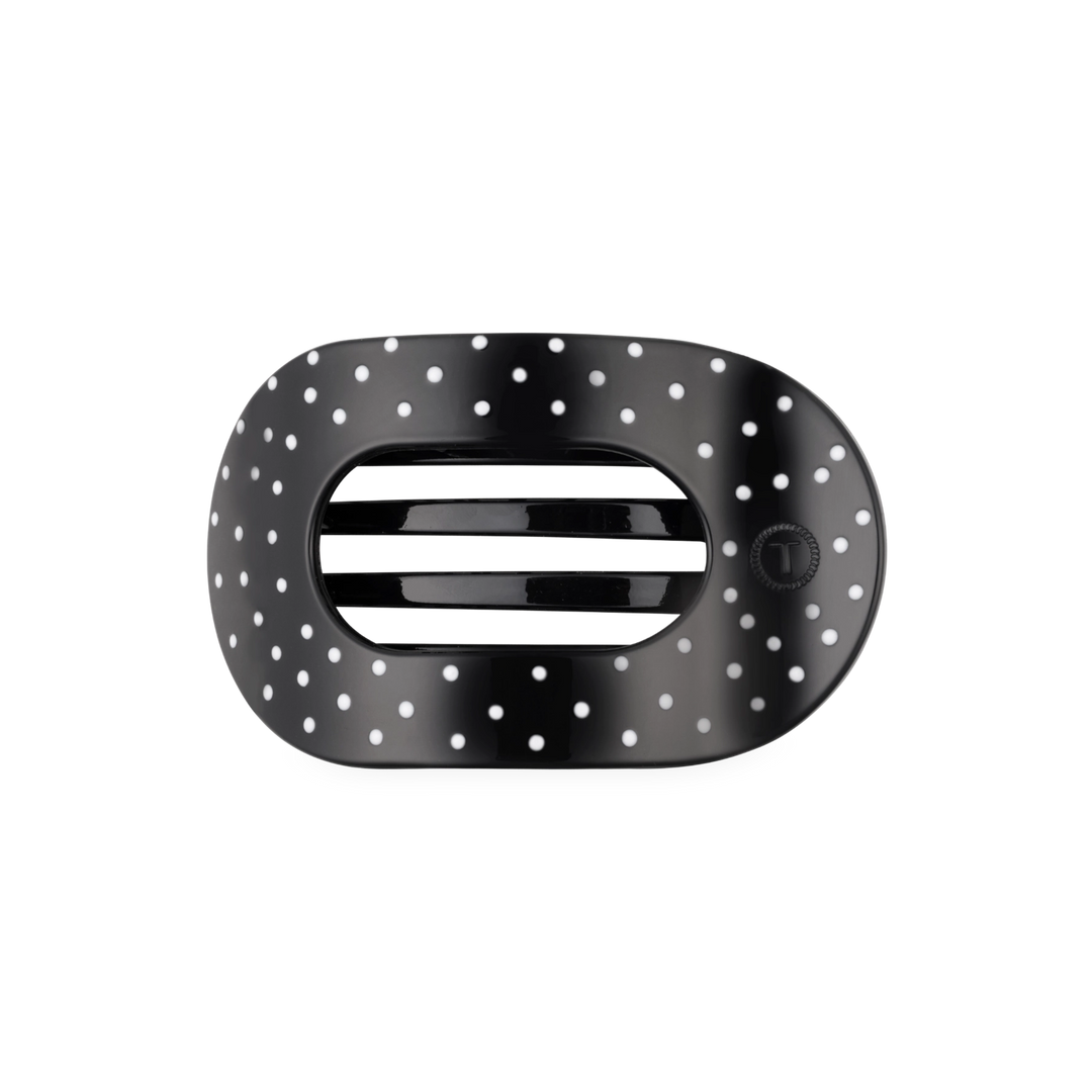 Medium Teleties Flat Oval Clip - Black Polka Dot Party (Ships Next Week)