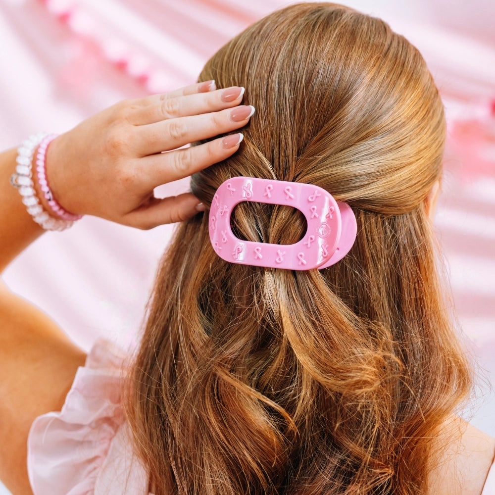 Medium Teleties Flat Oval Clip - Pink Ribbon (Ships Next Week)