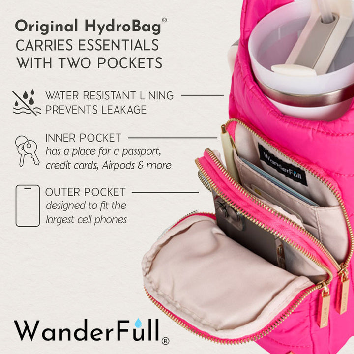 JUNE MARKET: HydroBag® Handle®- Bright Pink with Pink and Green Striped Strap by Wanderfull (Ships in 2-3 Weeks)