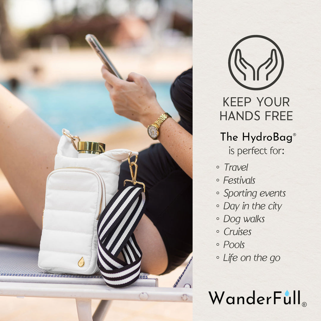JUNE MARKET: White Ripstop HydroBag® with Black and White Striped Strap by Wanderfull (Ships in 2-3 Weeks)