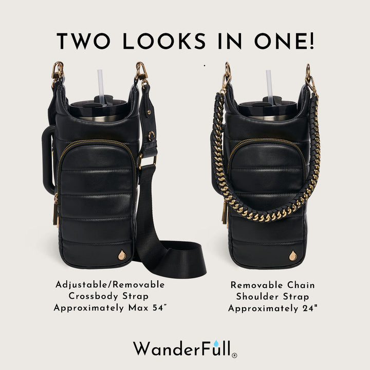 JUNE MARKET: HydroBag® HANDLE®- Black Vegan Leather with Strap Bundle by Wanderfull (Ships in 2-3 Weeks)