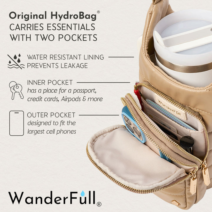 JUNE MARKET: HydroBag® HANDLE®- Taupe Vegan Leather with Strap Bundle by Wanderfull (Ships in 2-3 Weeks)