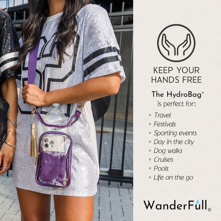 JUNE MARKET: Clear HydroBag® Stadium with Purple Trim and Matching RFID Pouch by Wanderfull (Ships in 2-3 Weeks)