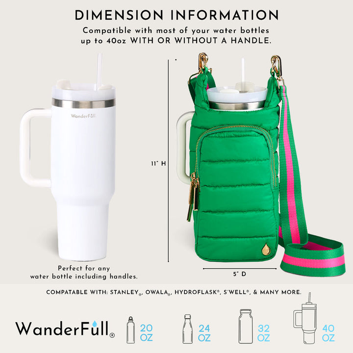 JUNE MARKET: HydroBag® HANDLE®- Kelly Green with Pink and Green Striped Strap by Wanderfull (Ships in 2-3 Weeks)