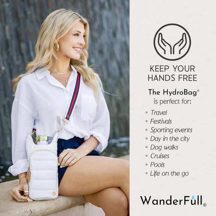 JUNE MARKET: White Ripstop HydroBag® with Red, Navy, White striped strap by Wanderfull (Ships in 2-3 Weeks)