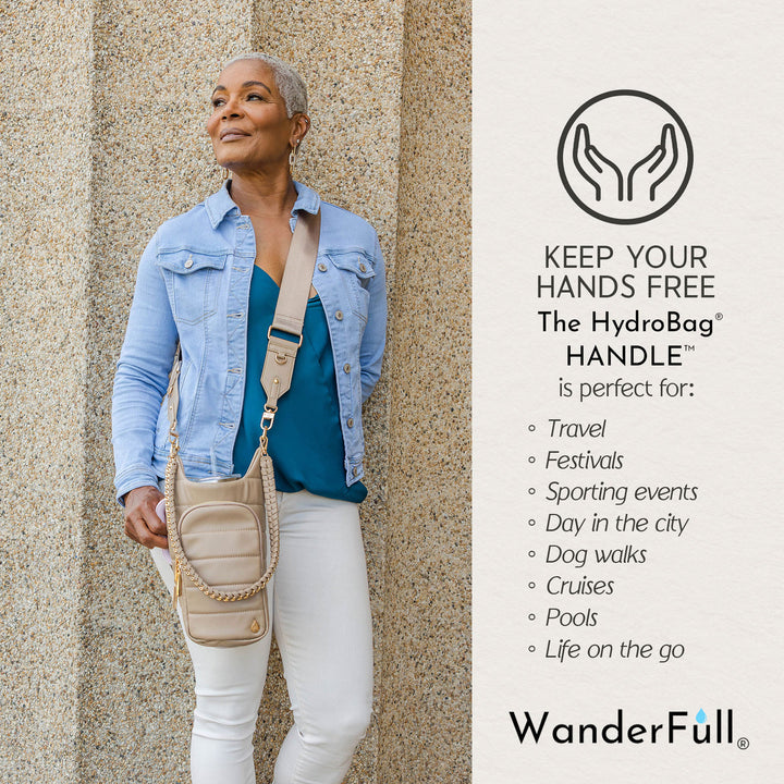 JUNE MARKET: HydroBag® HANDLE®- Taupe Vegan Leather with Strap Bundle by Wanderfull (Ships in 2-3 Weeks)