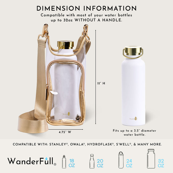 JUNE MARKET: Clear HydroBag® Stadium with Gold Trim and Matching RFID Pouch by Wanderfull (Ships in 2-3 Weeks)