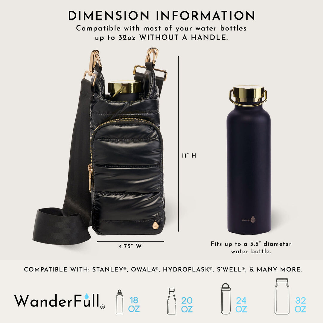 JUNE MARKET: Black Shiny HydroBag® with Gold Hardware by Wanderfull (Ships in 2-3 Weeks)