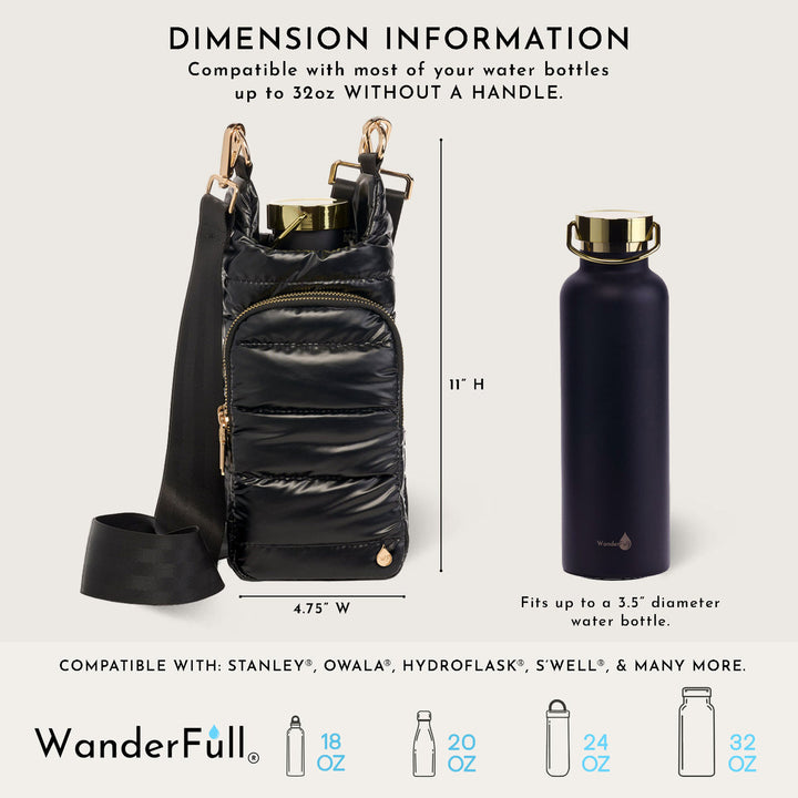JUNE MARKET: Black Shiny HydroBag® with Gold Hardware by Wanderfull (Ships in 2-3 Weeks)