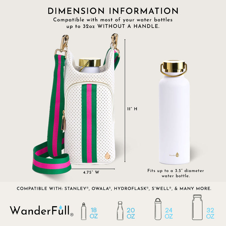 JUNE MARKET: HydroBag® HANDLE®-White Coated Perforated Neoprene HydroBag® with Pink/Green Stripe by Wanderfull (Ships in 2-3 Weeks)