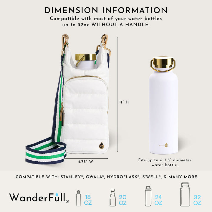 JUNE MARKET: White Ripstop HydroBag® with White, Green, Navy Striped Strap by Wanderfull (Ships in 2-3 Weeks)