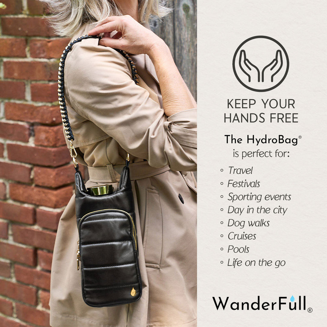 JUNE MARKET: Black Vegan Leather HydroBag® with Strap Bundle by Wanderfull (Ships in 2-3 Weeks)