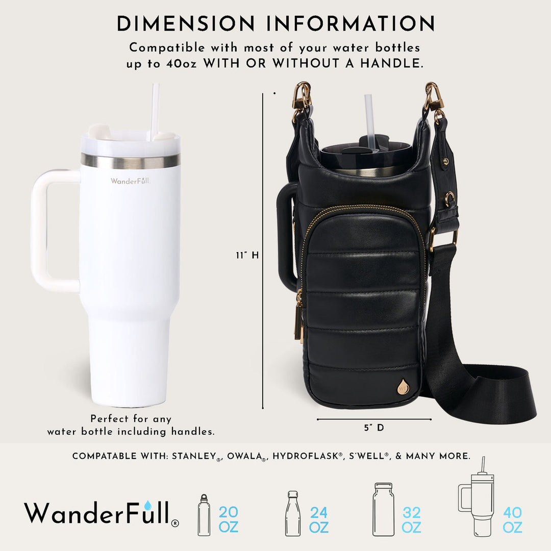 JUNE MARKET: HydroBag® HANDLE®- Black Vegan Leather with Strap Bundle by Wanderfull (Ships in 2-3 Weeks)