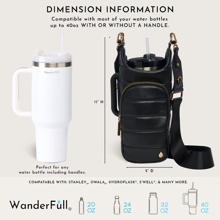 JUNE MARKET: HydroBag® HANDLE®- Black Vegan Leather with Strap Bundle by Wanderfull (Ships in 2-3 Weeks)