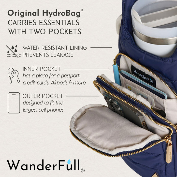JUNE MARKET: HydroBag® HANDLE®- Navy Matte with Solid Vegan Leather Strap by Wanderfull (Ships in 2-3 Weeks)