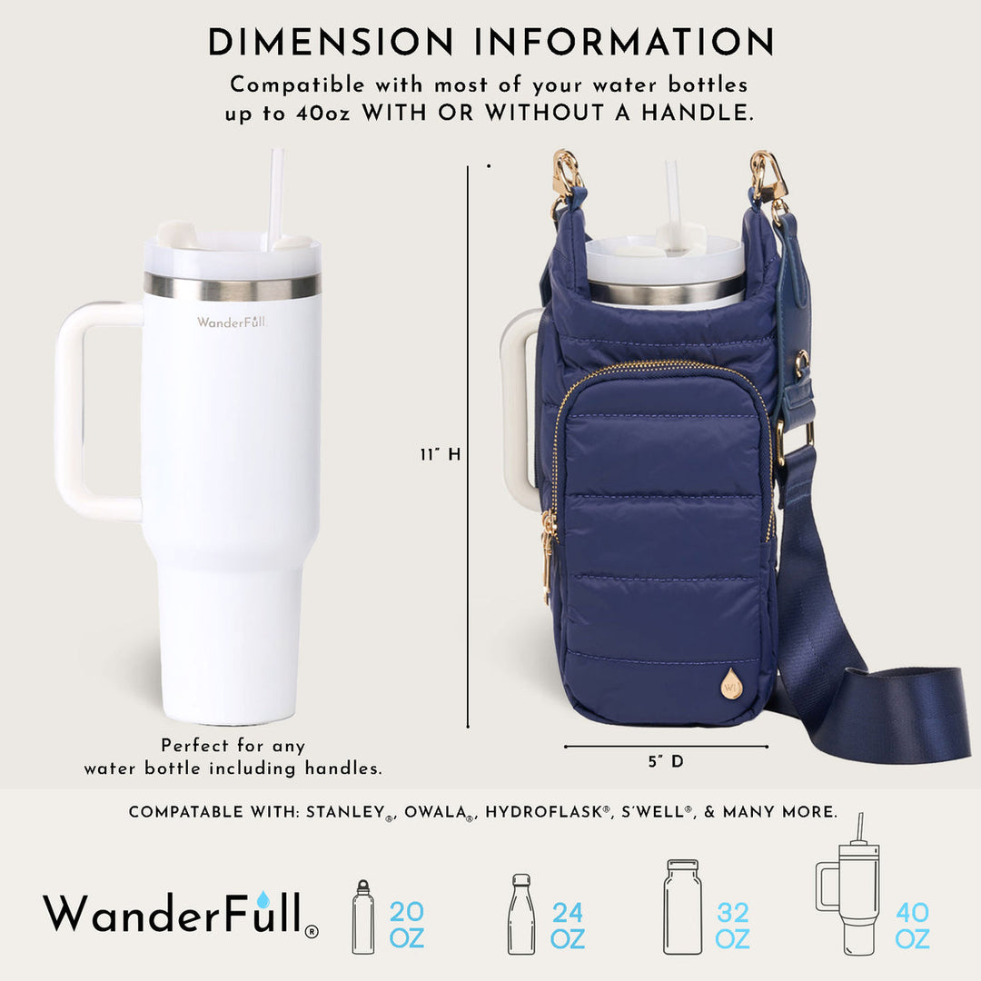 JUNE MARKET: HydroBag® HANDLE®- Navy Matte with Solid Vegan Leather Strap by Wanderfull (Ships in 2-3 Weeks)