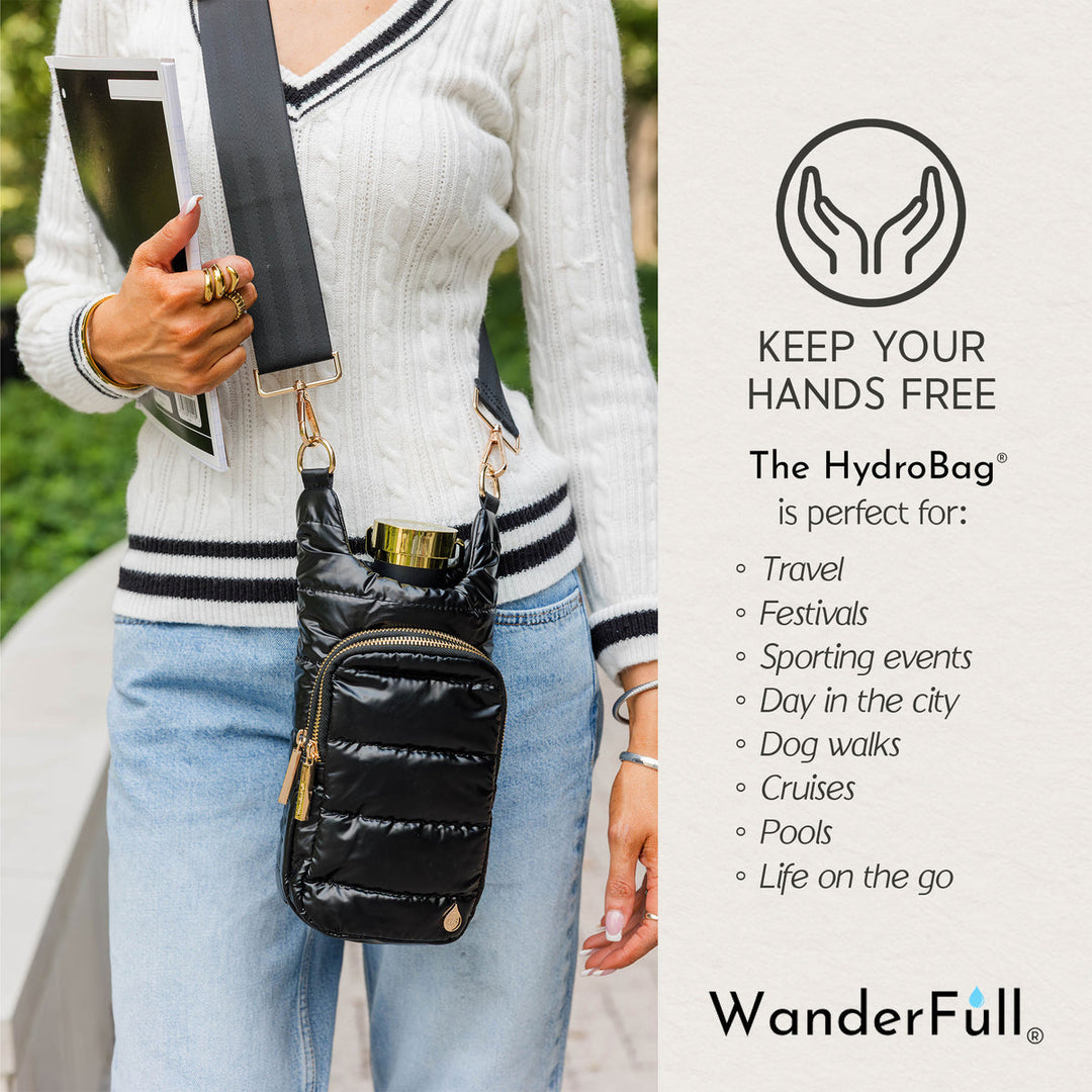JUNE MARKET: Black Shiny HydroBag® with Gold Hardware by Wanderfull (Ships in 2-3 Weeks)
