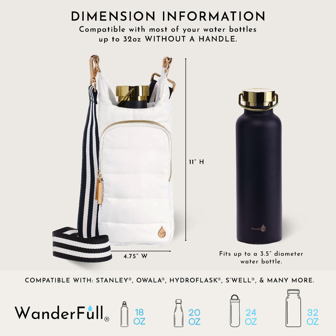 JUNE MARKET: White Ripstop HydroBag® with Black and White Striped Strap by Wanderfull (Ships in 2-3 Weeks)