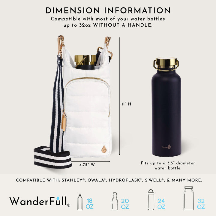 JUNE MARKET: White Ripstop HydroBag® with Black and White Striped Strap by Wanderfull (Ships in 2-3 Weeks)