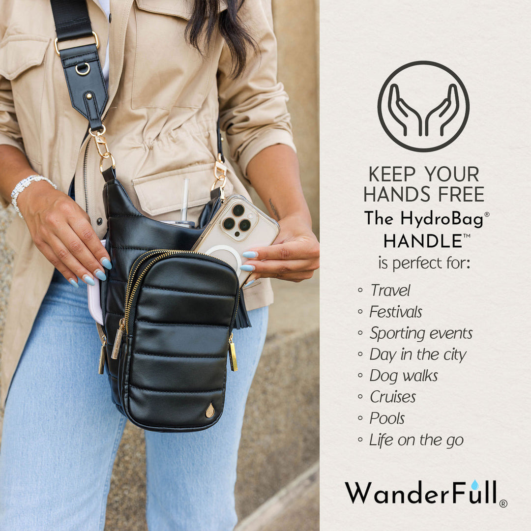 JUNE MARKET: HydroBag® HANDLE®- Black Vegan Leather with Strap Bundle by Wanderfull (Ships in 2-3 Weeks)