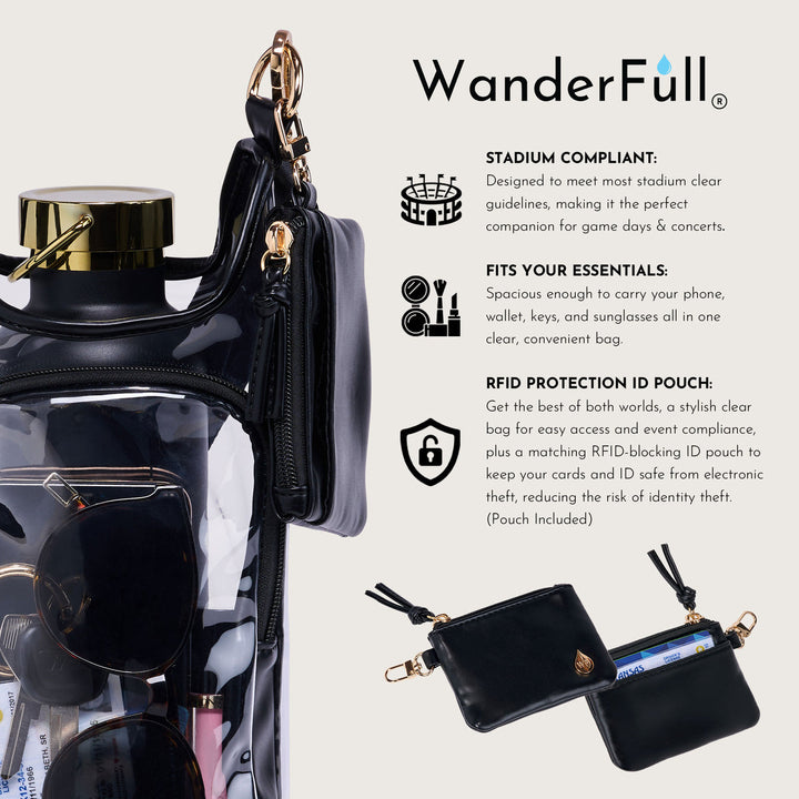 JUNE MARKET: Clear HydroBag® Stadium with Black Trim and Matching RFID Pouch by Wanderfull (Ships in 2-3 Weeks)