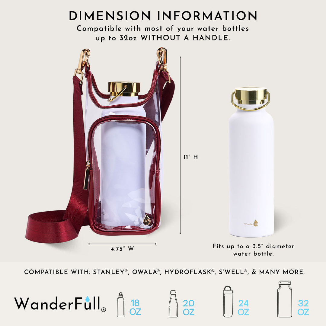 JUNE MARKET: Clear HydroBag® Stadium with Maroon Trim and Matching RFID Pouch by Wanderfull (Ships in 2-3 Weeks)