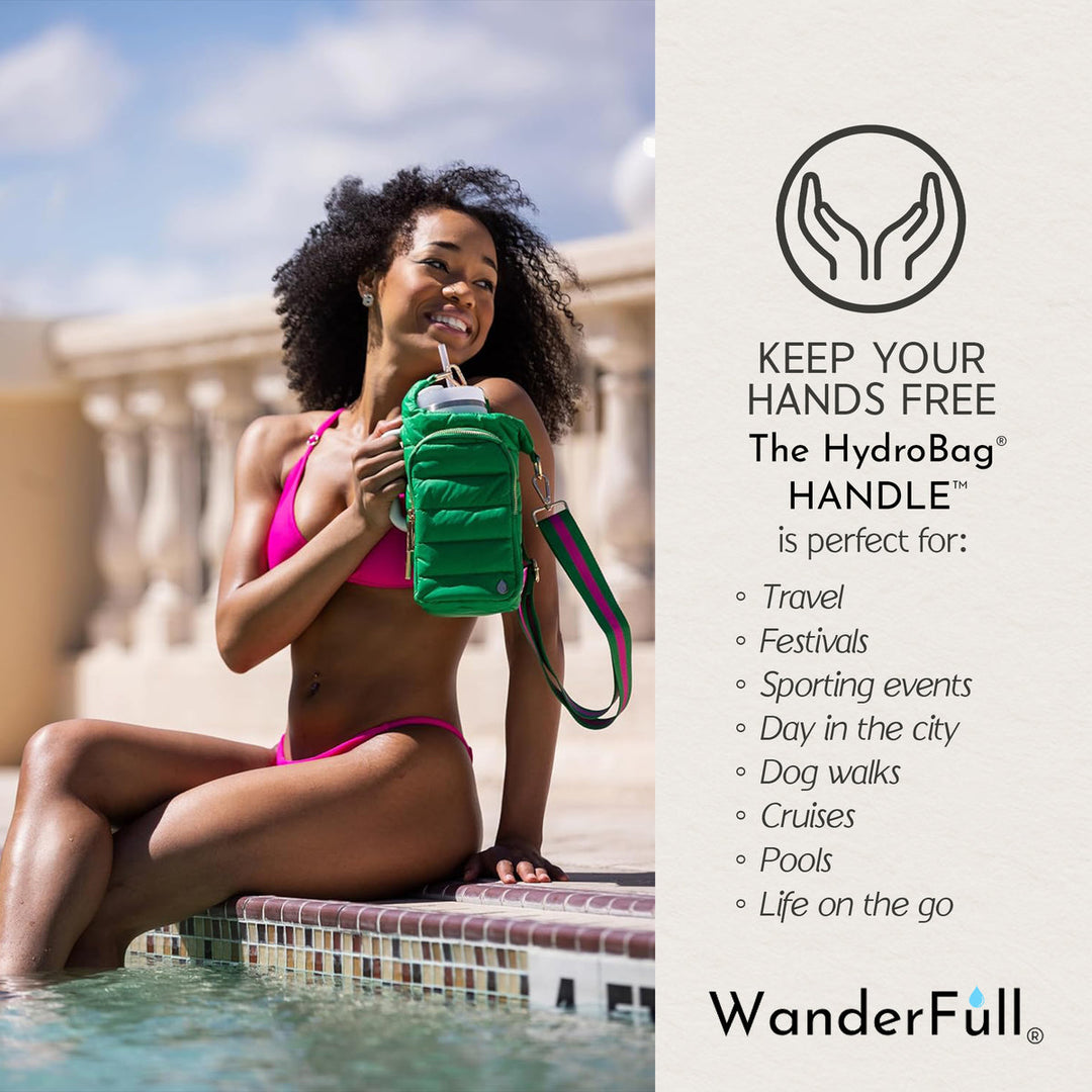 JUNE MARKET: HydroBag® HANDLE®- Kelly Green with Green and White patterned strap by Wanderfull (Ships in 2-3 Weeks)