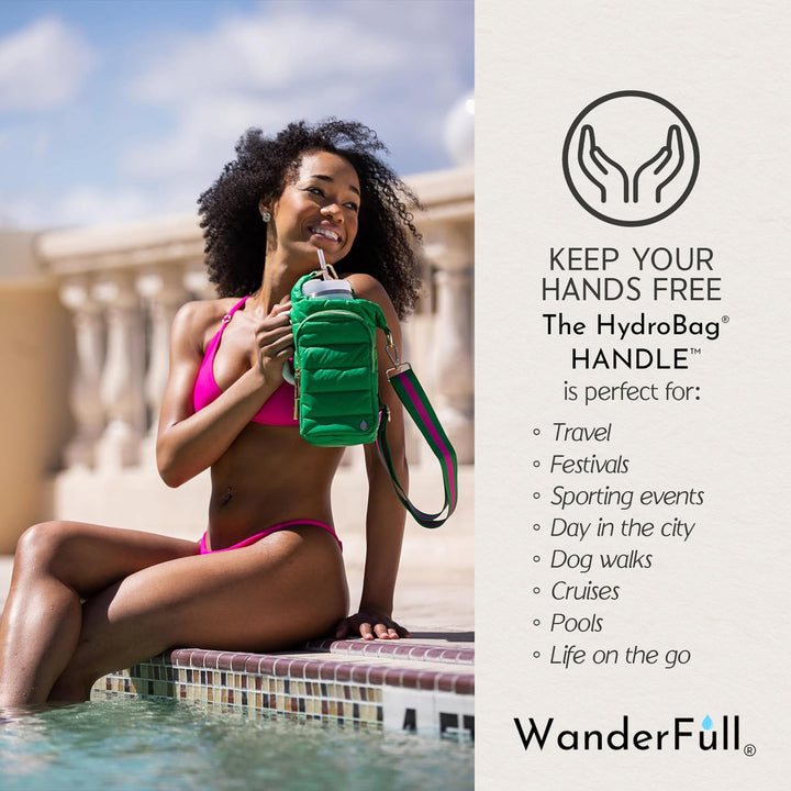 JUNE MARKET: HydroBag® HANDLE®- Kelly Green with Green and White patterned strap by Wanderfull (Ships in 2-3 Weeks)