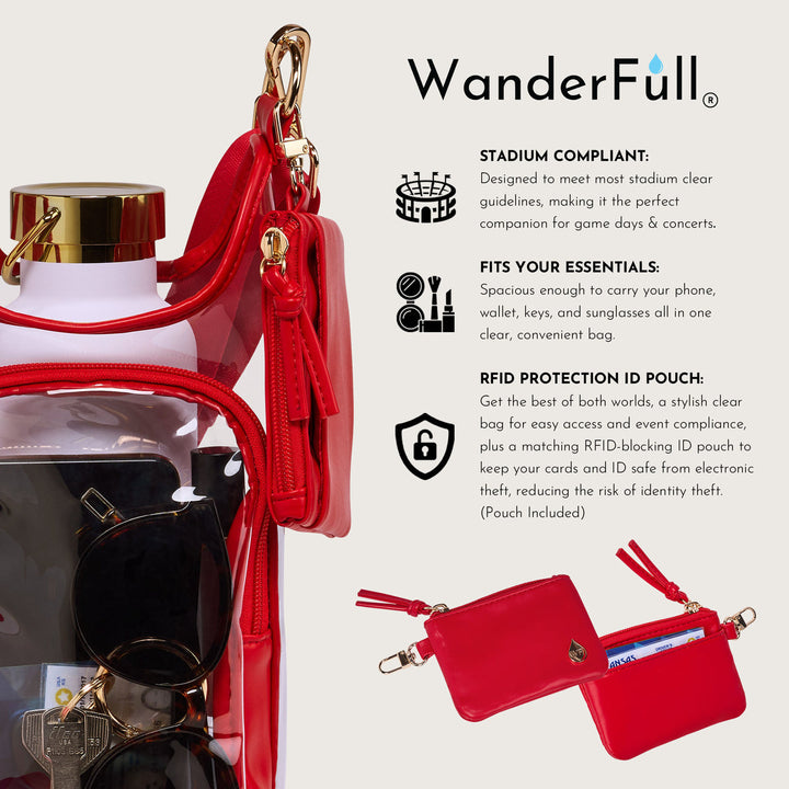 JUNE MARKET: Clear HydroBag® Stadium with Red Trim and Matching RFID Pouch by Wanderfull (Ships in 2-3 Weeks)