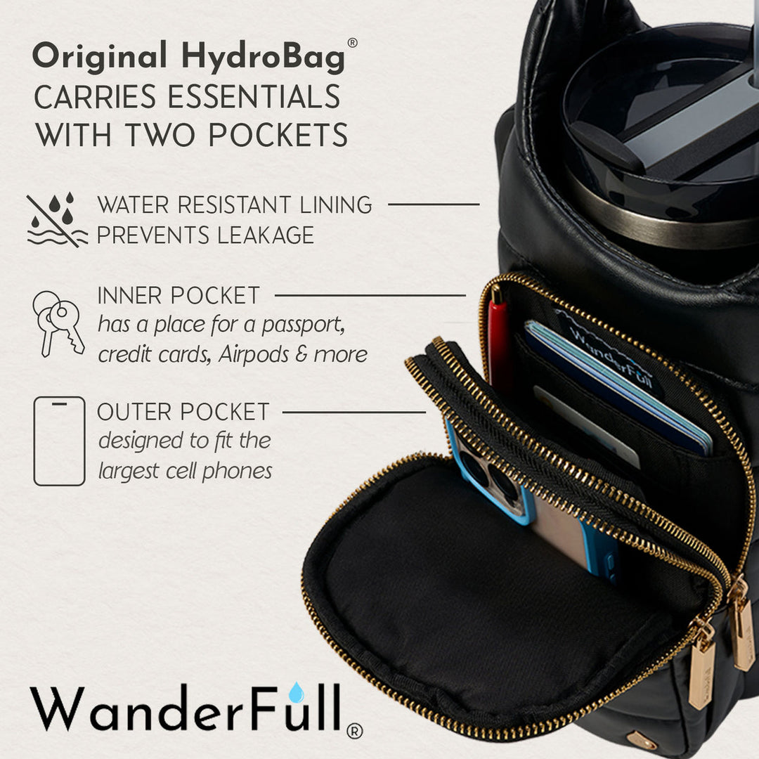 JUNE MARKET: HydroBag® HANDLE®- Black Vegan Leather with Strap Bundle by Wanderfull (Ships in 2-3 Weeks)