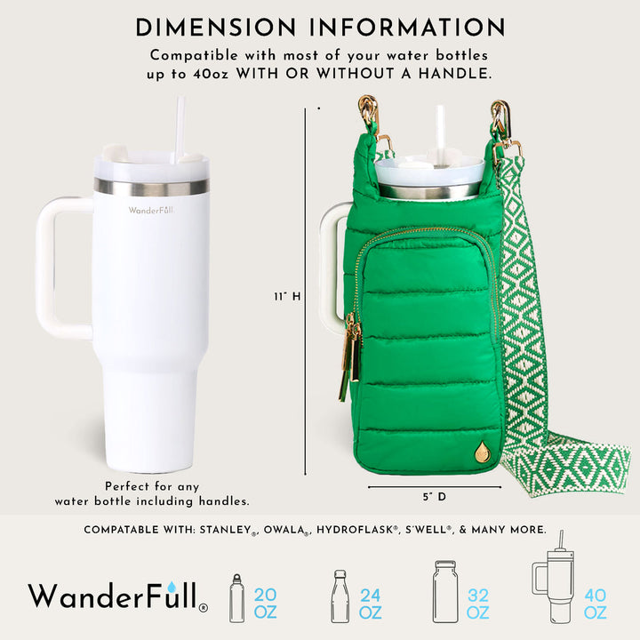 JUNE MARKET: HydroBag® HANDLE®- Kelly Green with Green and White patterned strap by Wanderfull (Ships in 2-3 Weeks)