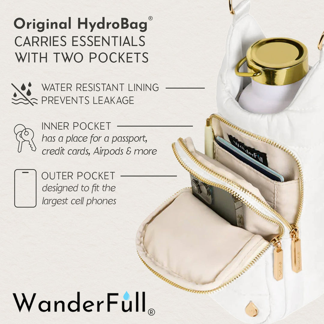 JUNE MARKET: White HydroBag with Tennis Embroidery and Navy, Green, White Strap by Wanderfull (Ships in 2-3 Weeks)
