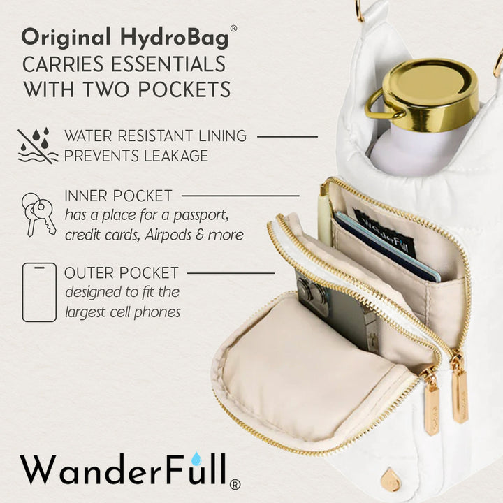 JUNE MARKET: White HydroBag with Tennis Embroidery and Navy, Green, White Strap by Wanderfull (Ships in 2-3 Weeks)