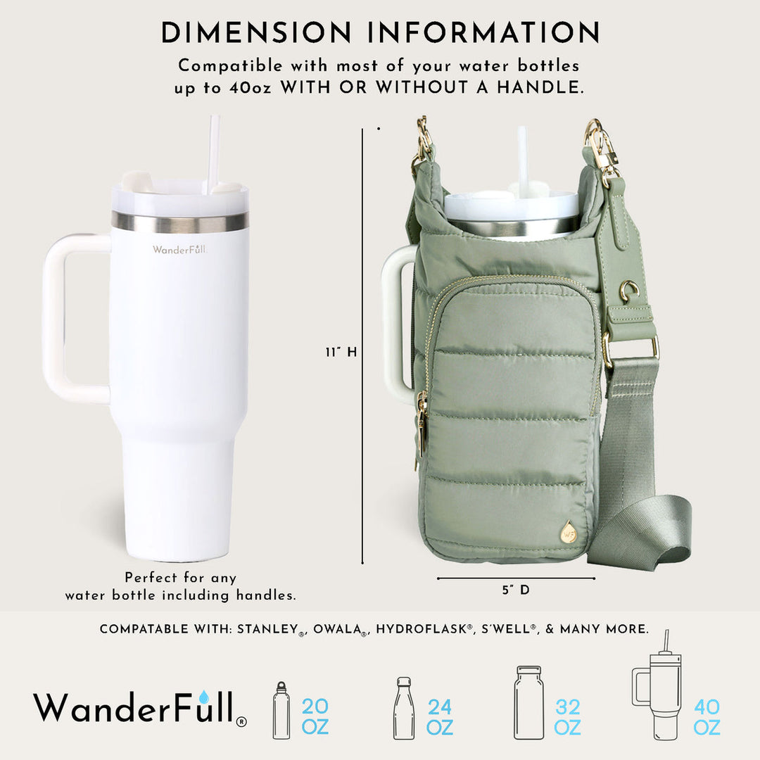 JUNE MARKET: HydroBag® HANDLE® - Sage Green with Solid Vegan Leather Trimmed Strap by Wanderfull (Ships in 2-3 Weeks)