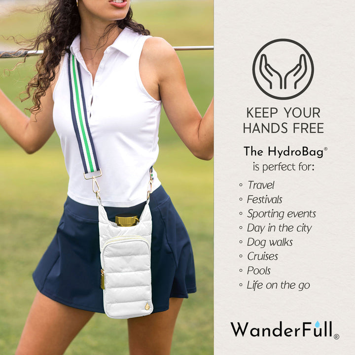 JUNE MARKET: White Ripstop HydroBag® with White, Green, Navy Striped Strap by Wanderfull (Ships in 2-3 Weeks)