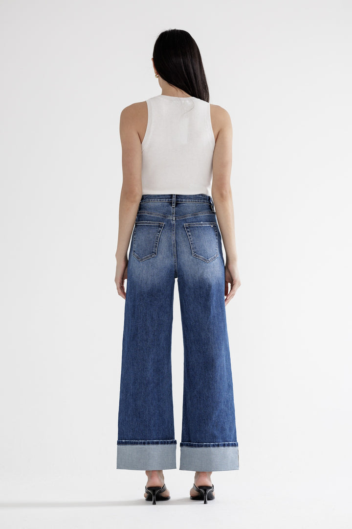 Every Bleu Super High Rise Wide Cuffed Leg Jeans By Mica Denim