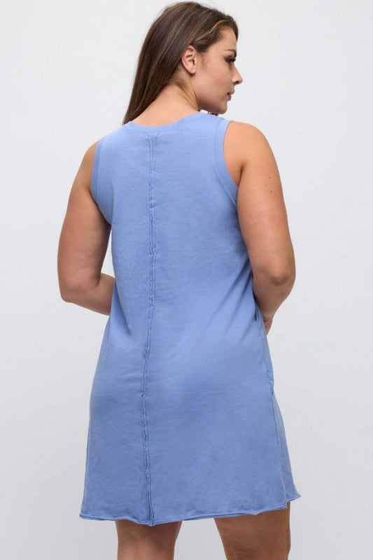 Raw Edge Cotton Tank Dress - Denim Blue by Yelete