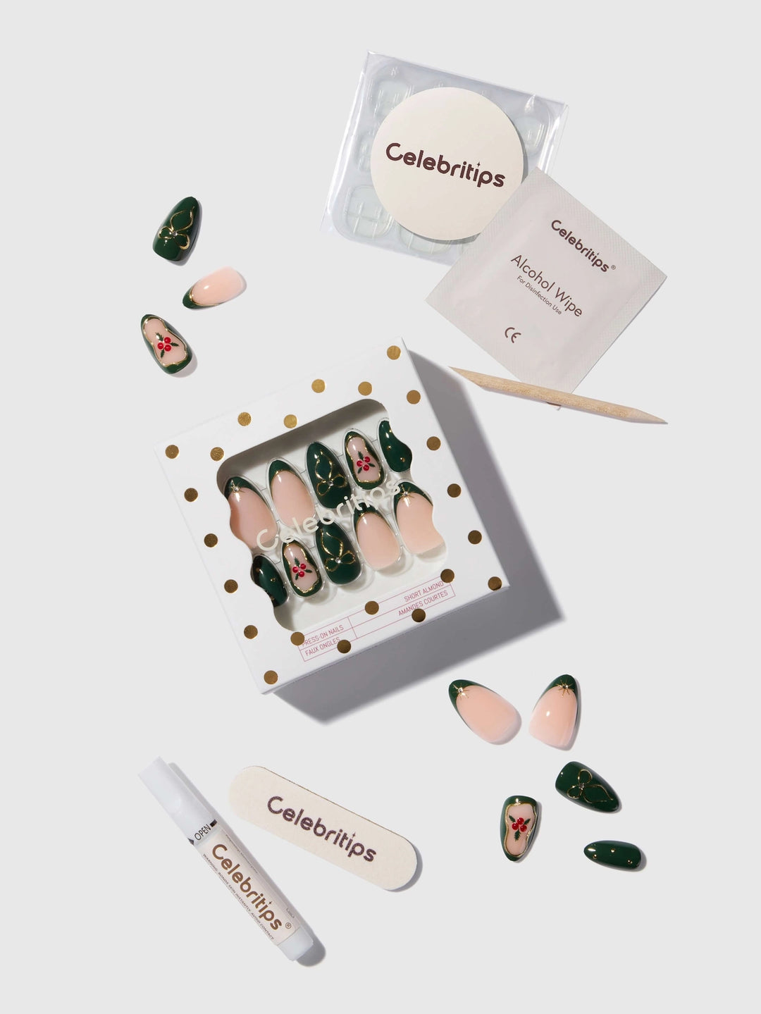 Evergreen Ribbon Press-On Nails by Celebritips