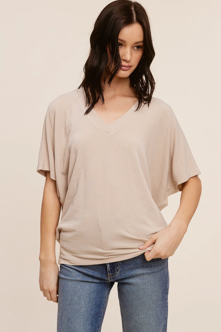 The Margot Crepe Hacci Dolman Top - Taupe by Charlotte Avery