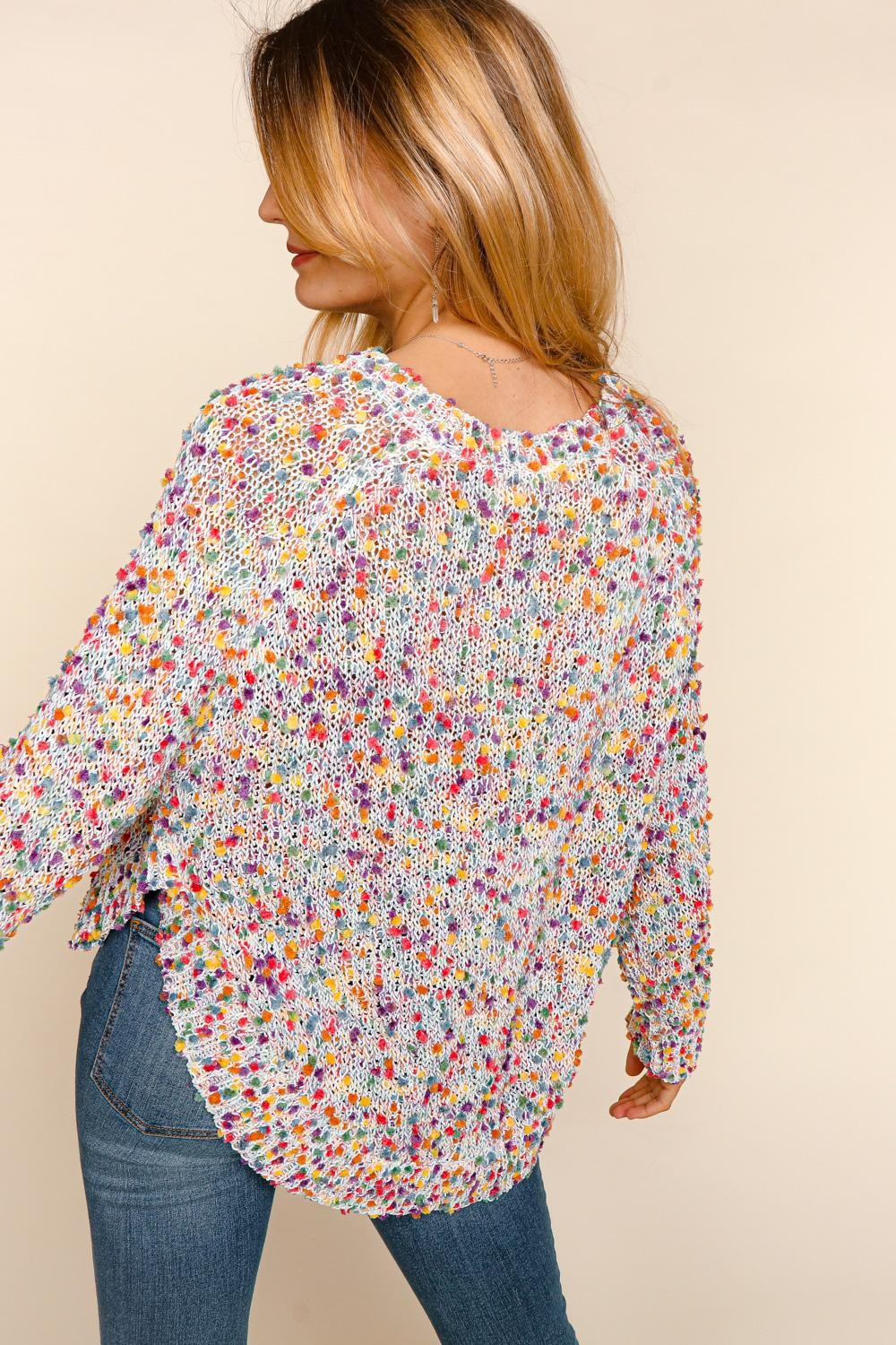 Sarah Popcorn Knit Sweater - Ivory Multi